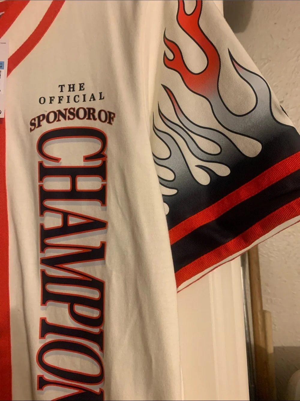 Nike White & Red Championship Flame Baseball Jersey